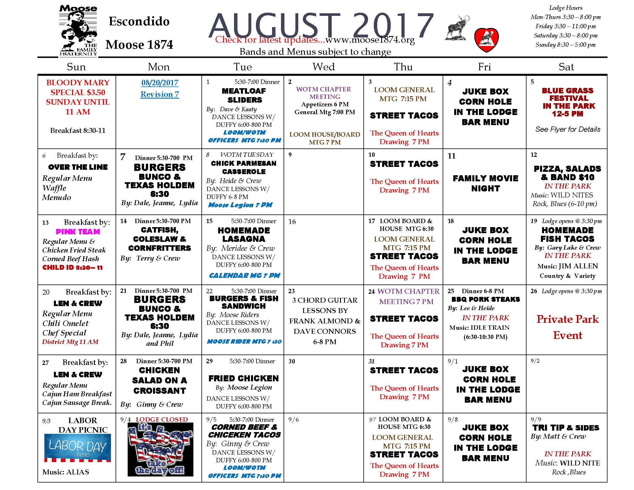 Moose Calendar AUGUST 2017 7 Moose 1874