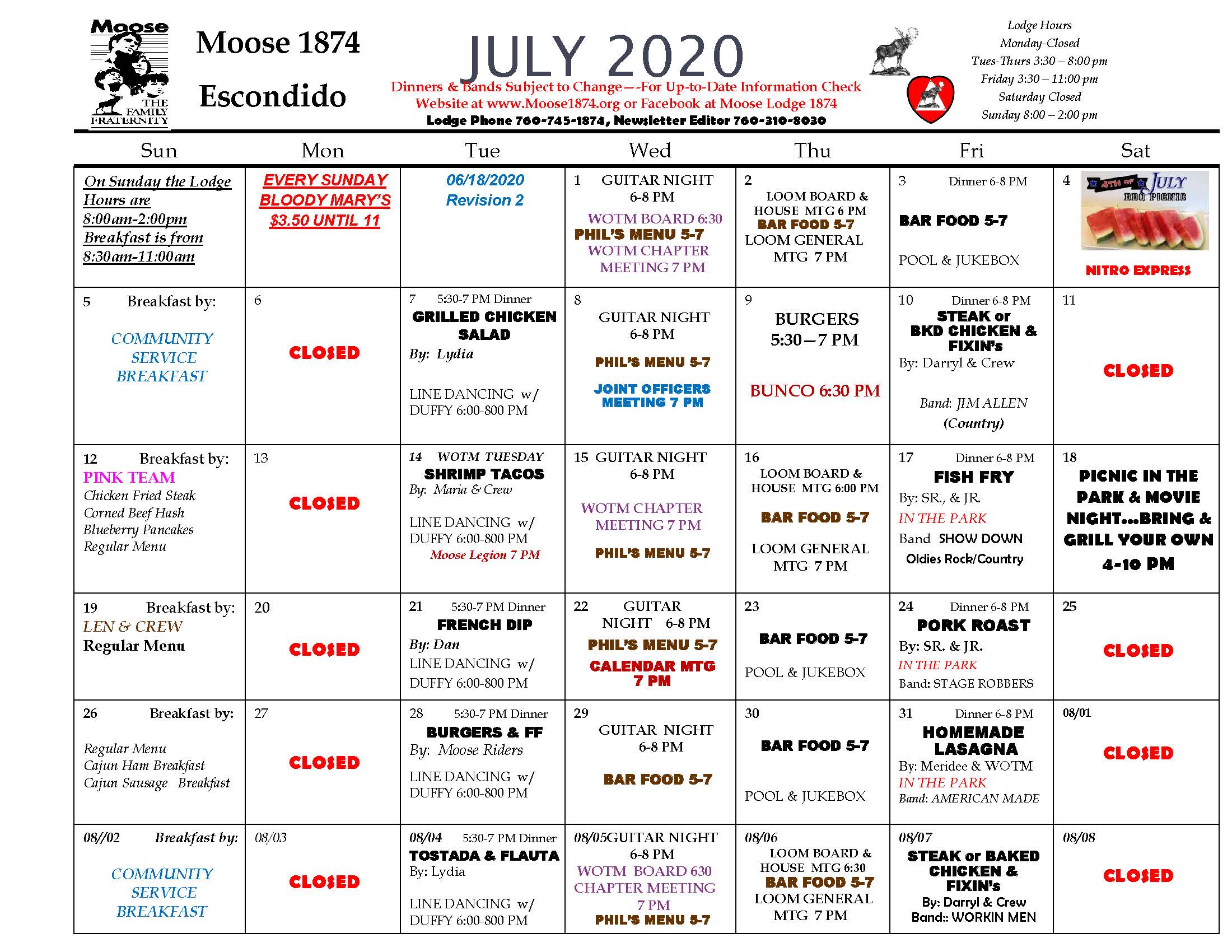 Printable Englewood Moose Calendar 2023